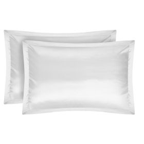 2 Pack Soft Silky Satin Pillow Case Hypoallergenic Breathable Bed Pillow Cover Queen Size Pillowcase Great for Hair Skin - White