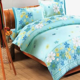 Blancho Bedding - [Turquoise Flowers] 100% Cotton 4PC Duvet Cover Set (Full Size)(Comforter not included) - BLANCHODDX01014-2