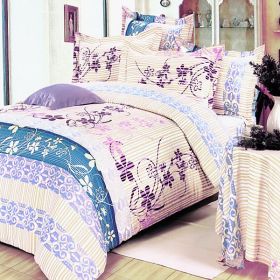 Blancho Bedding - [Striped Orchid] 100% Cotton 4PC Duvet Cover Set (Queen Size)(Comforter not included) - BLANCHODDX01016-3