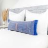 Moroccan Handwoven Cactus Silk Lumbar Pillow 14 x 36 Embroidered cushion - Blue