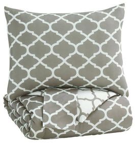 Ashley Media Gray+White Casual 3-Piece Full Comforter Set Q790003F - as Pic