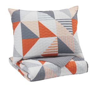 Ashley Layne Gray+Orange Contemporary 2-Piece Twin Coverlet Set Q408001T - as Pic