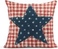 Set of 4 Linen Throw Pillow Covers Day 4Th of July Independence Decorative Pillow Cases - White