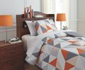 Ashley Layne Gray+Orange Contemporary 2-Piece Twin Coverlet Set Q408001T - as Pic