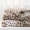 Printed Faux Rabbit Fur Throw; Lightweight Plush Cozy Soft Blanket; 50&quot; x 60&quot;; Sand Leopard - as Pic