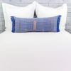 Moroccan Handwoven Cactus Silk Lumbar Pillow 14 x 36 Embroidered cushion - Blue