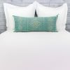 Moroccan Handwoven Cactus Silk Lumbar Pillow 14 x 36 Embroidered cushion - Pine Green