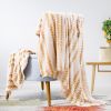 Back Printing Shaved Flannel Plush Blanket; Light Brown Stripe Blanket for Bed or Sofa; 60&quot; x 80&quot; - as Pic