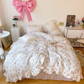 Lotus Flower Four-piece Suit Of Cotton Bed Supplies (Option: Korean Style Small Flower-flat sheet 1.5m 4pcs)