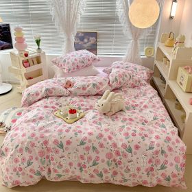 Cute Floral Rabbit Cotton Four-piece Set Pastoral Cotton Quilt Cover Bed Sheet Three-piece Set (Option: Spring Dream-15m Bed Sheet)